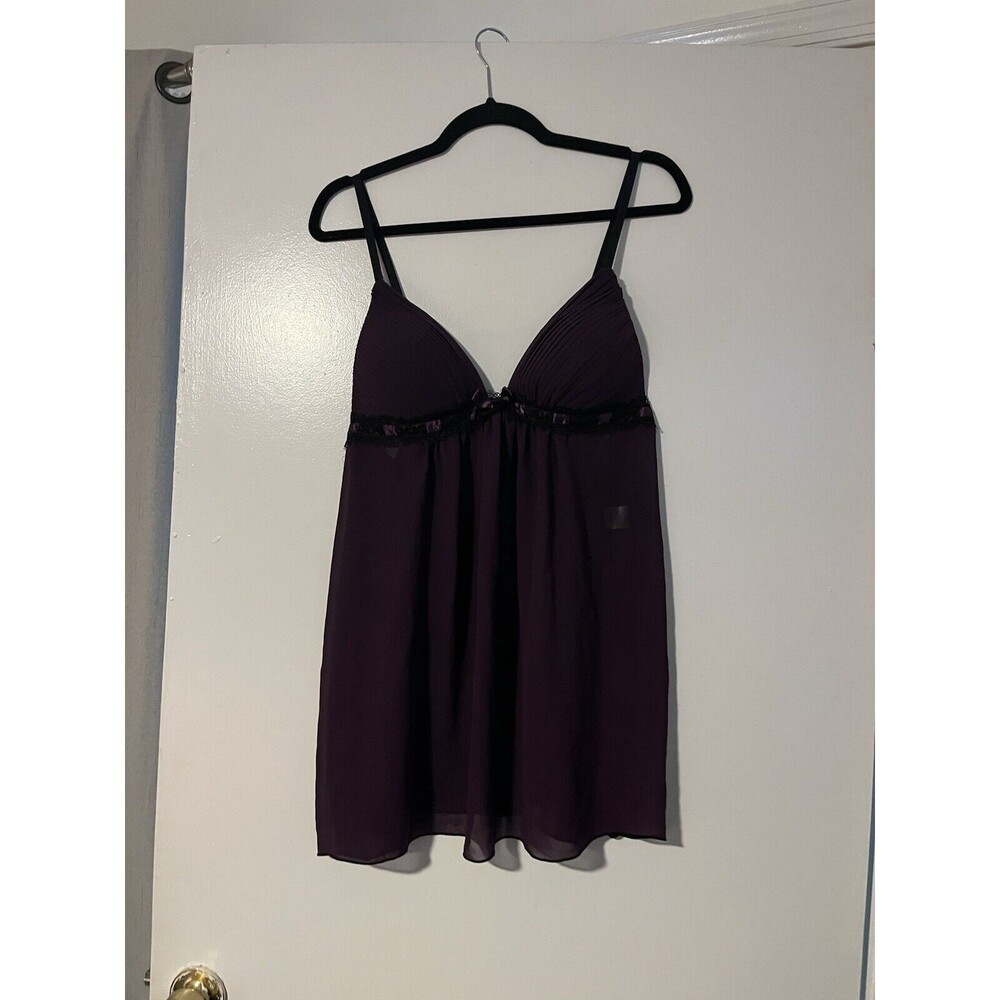 Linea Donatella Y2K Babydoll Teddy Nightie Sheer Lace Lingerie Purple Black VTG